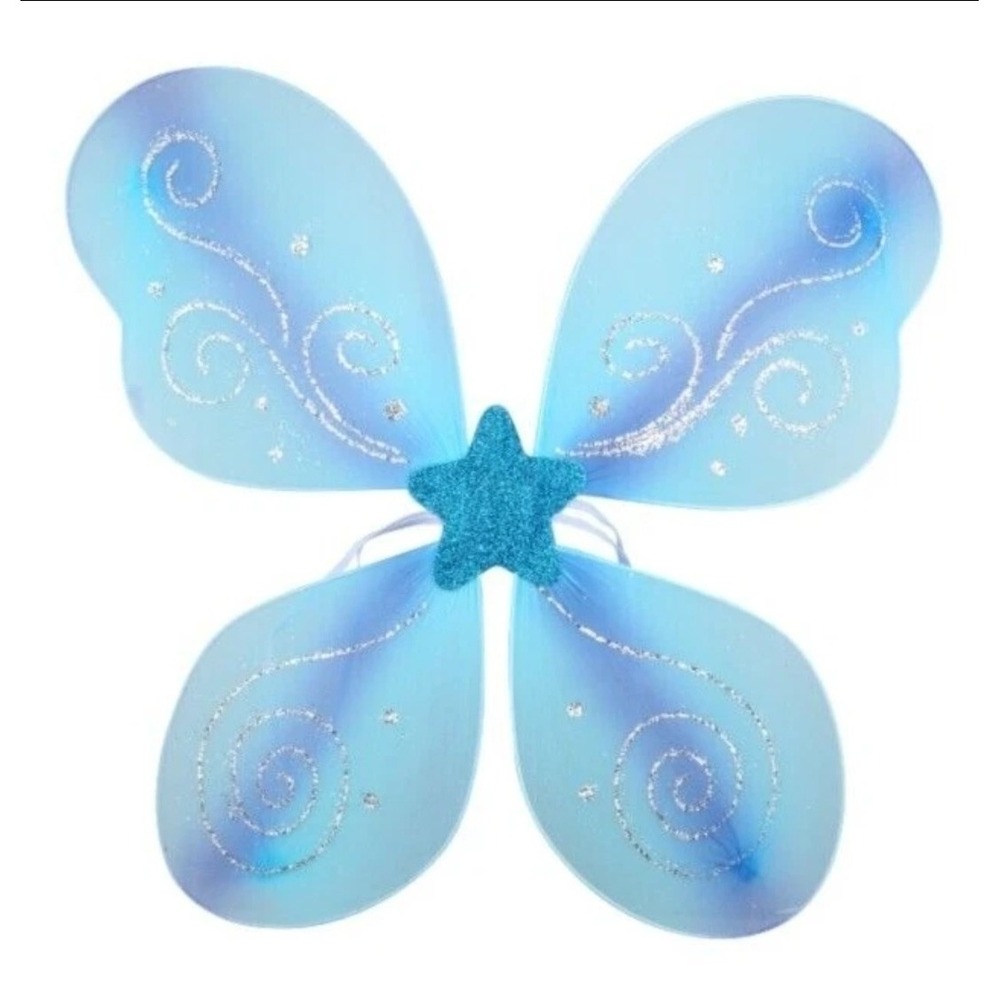 Just‎ Pretending Wings Fairy Dress Up Play  Glittered Wings 14"x 17" Blue NWT